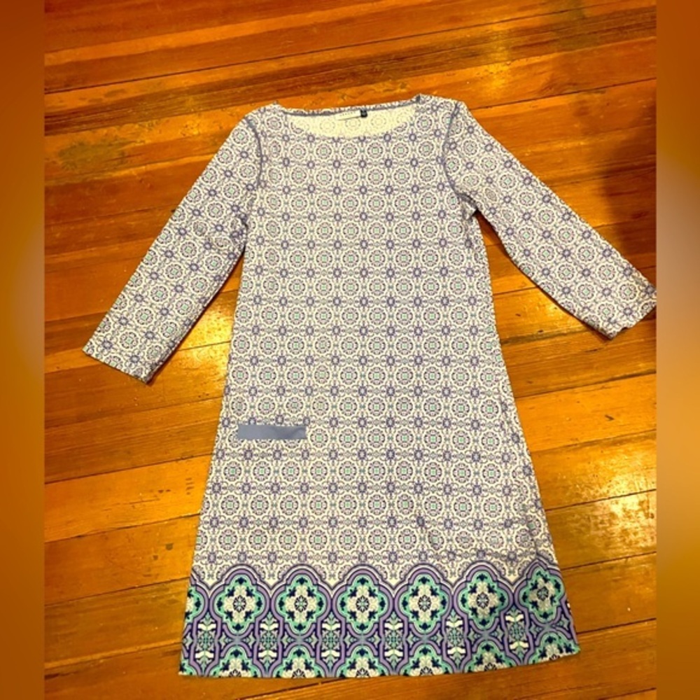 Cabana Life Blue, Purple and White Midi Shift Dress, Size Small